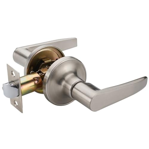 1 Pack of HAIFUAN Door Lever Handle Lockset, Doob Knob for Use of Passage Doors, Nickel Brushed Color, no Key(802-PA)
