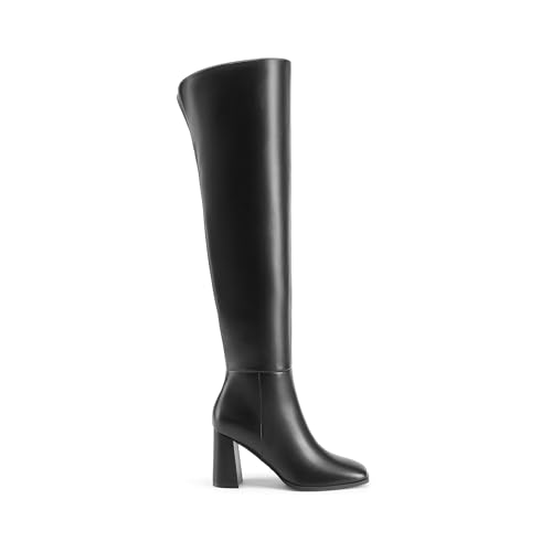 Image of DREAM PAIRS Women's Tall Over the Knee Boots Thigh High Fall Block Chunky Heeled Knee High Long Boots with Fashion Square Toe and Side Zipper