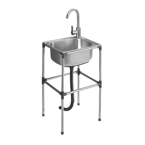 Autoportant Inox Évier Extérieur,evier Inox Professionnel,Lavabo Pour Restaurant,Évier Utilitaire Avec Robinet Et Support,Cuve Simple Station De Lavage,pour Cuisine,Restaurant,Garage,Jardin(A*15x12x24