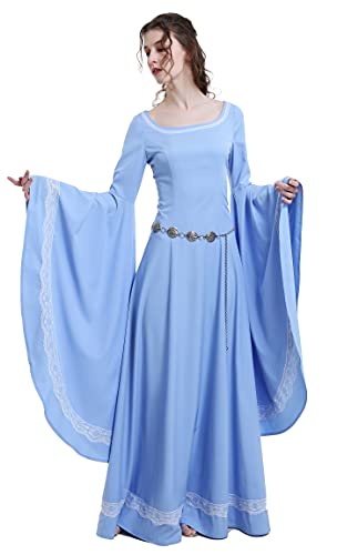 Daizbella Renaissance Dress Gown for Women - Medieval Dress with Lace Decoration for Halloween Party or Renaissance Fair - Blue