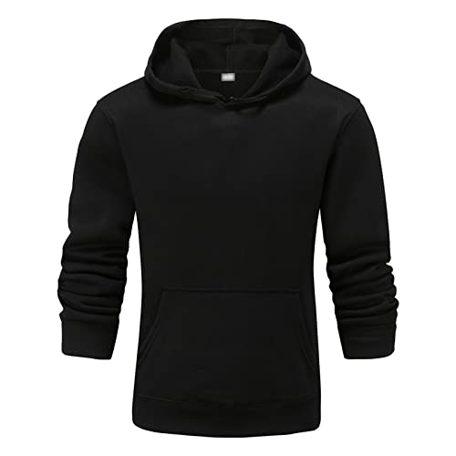 Maiyifu-GJ Pullover Hoodies for Men Classic Casual Solid Loose Fit Long Sleeve Hoodie Basic Lightweight Hooded Sweatshirt (Black,Medium)