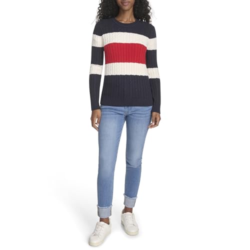 Image of Tommy Hilfiger Women's Cotton Crewneck Cable Sweater