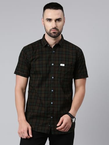 Image of Majestic Man Men Cotton Checkered Half Sleeve Slim Fit Casual Shirt