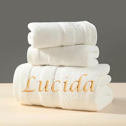 HDLOVE Personalisiertes 3er Set Handtücher Mit Namen Oder Wunschtext Bestickt, 3 Verschiedene Größen: 140 X 70 cm, 35 X 73 cm Und 35 X 35 cm，Weiche Baumwolle Für Bad, Küche & Dusche(Blue) – Bild 8
