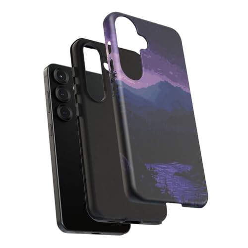 Coque rigide Galaxy S25 Violet Pixel Art lune paysage nuit mat