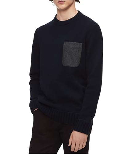 Calvin Klein Mens Felt-Pocket Knit Sweater, Blue, Small