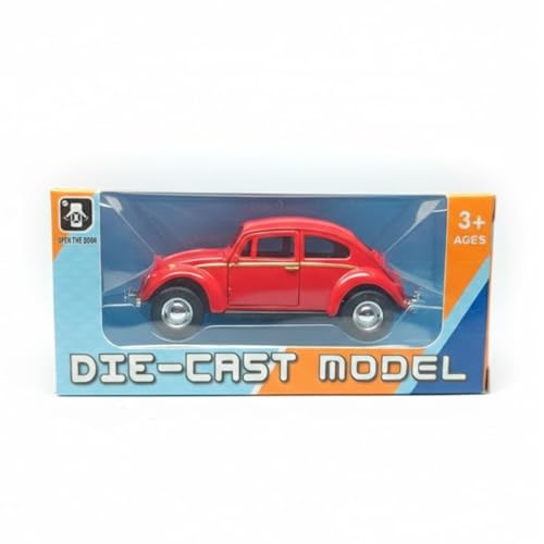 Image of Vintage Die-Cast Metal Toy Car with Openable Doors & Pull Back Action, 1:36 Scale Classic Model Vehicle, Durable Metal Body, Kids Toy Gift for Boys & Girls 3+ Years (Pack of 1) (RED)