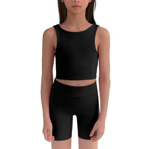 WELAKEN Conjunto de 2 peças para meninas, regata atlética de ioga e shorts de motociclista, Preto, 5