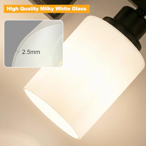 Image of Unicozin 3-Light Bathroom Light Fixtures, Modern Black Vanity Light Over Mirror, Wall Sconces with Milky White Glass Shades for Living Room Bedroom Hallway E26 Base