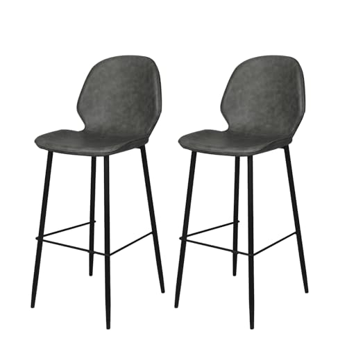 LEVEDE Bar Stools Set of 2, Bar Chairs with Backrest and Footrest, PU Leather Dining Chairs Indoor Outdoor, Kitchen Counter Stools for Home Bar, Dining Room, Living Room, Cafe (Grey)
