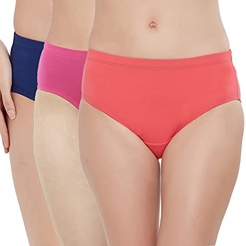 Image of SOIE Women High Rise Full Coverage Solid Colour Cotton Stretch Hipster Panty (Pack of 3)