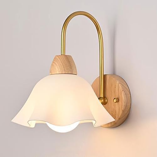 OUBBDVRT Lámpara de Pared Blanca en Forma de Flores, luz de Pared de Madera con Pantalla de lámpara acrílica, Sala de Pared de iluminación Decorativa de Sala de Estar, Enchufe E27, lámparas de Pared
