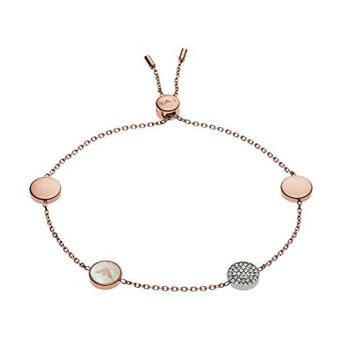 Pulsera deslizante Emporio Armani con colgantes de metal pulido en tono oro rosa, de nácar con el logotipo y con cristales Cover