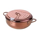 FewNvWa Freidora con Japonesa Olla Sartén Profunda de Acero Inoxidable con Tapa Diseño Giratorio Adecuada para Freír Pollo, Oro Rosa