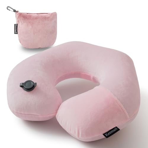 Keemall Inflatable Travel Neck Pillow for Airplane to Relieve Neck Pain