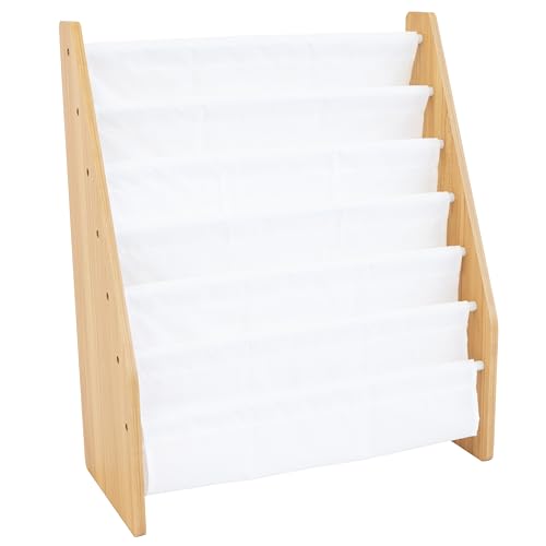 Humble Crew Kids Bookshelf 6-Tier Book Rack Organizer, Extra Large Toddler Bookcase with Fabric Storage Pockets, Front-Facing Display for Children’s Books, White/Natural Wood, Nursery/Playroom Storage by Humble Crew - Image 3