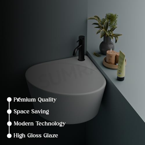 Ceramic Corner Basin/wall Mount Basin for Bathroom/wall Hung Wash Basin/small Corner Sink (White)