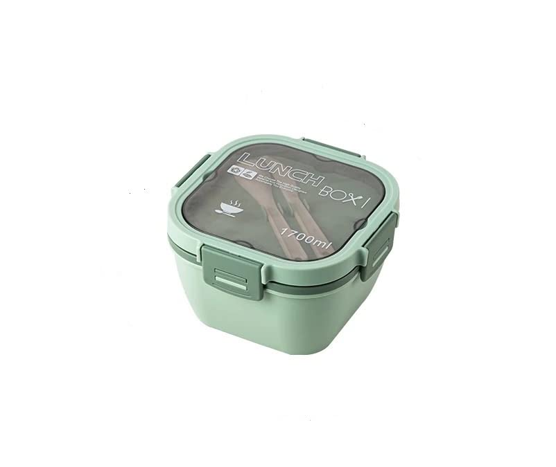 Tiffin box Airtight Leakproof Double Layer 4 Compartment with Sauce Container along with Spoon and Butter Knife 1700 ML for Kids and Adults (Green)