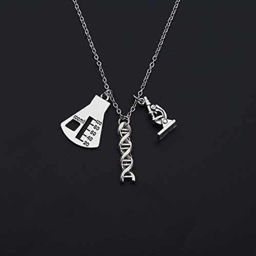 CHOORO Microscope And DNA Double Helix Necklace Science Gift for Laboratory Technologist/Science Student (3 Charm necklace) - Thumbnail 2