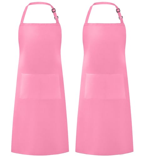 Syntus 2 Pack Adjustable Bib Apron Waterdrop Resistant with 2 Pockets Cooking Kitchen Aprons for Women Men Chef