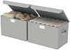 Caja de almacenamiento con tapa, cajas para clóset, paquete de 2, gris, 10.2x7.9x6.7 pulgadas, sistema de organizadores de tela con cubierta, cesta plegable apilable con 2 asas, para alacena, consolas de TV 2