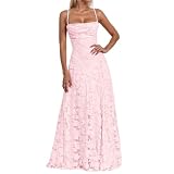 Abendkleid Damen Lang, Brautjungfernkleider mit Floralem Jacquard, Lange Kleider für Hochzeit, Elegantes Spaghettiträger Ballkleid, Langes Kleid für Hochzeitsgast, Abschlusskleid Abiball