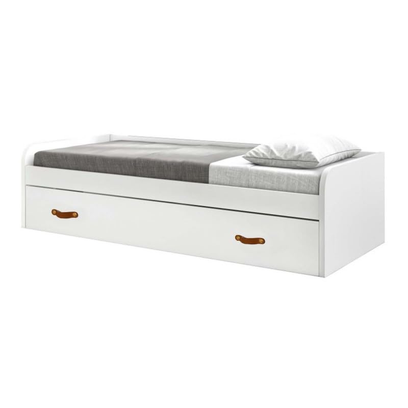 MUEMUE Cama + elevable aglomerado Blanco con somier y colchones 90/90 cm