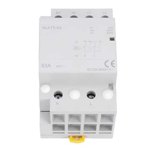 SEAFRONT Commutateur de Transfert Automatique à Double Alimentation, Sélecteur ATS à Montage sur Rail DIN 63 A avec Boîtier PC Ignifuge, Changement Rapide 50/60 Hz pour Systèmes d'Alimentation de