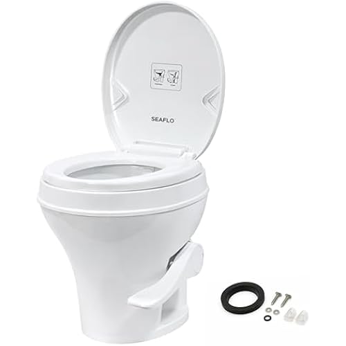 SEAFLO RV Toilet – 18.4" Residential Height, Gravity Flush Foot Pedal, 4-Year Warranty, Fits Most RVs (9.5" Rough-In), Soft Close Seat, 2-Bolt Mount, for Camper Travel Trailer Motorhome SFRTPH-01-01