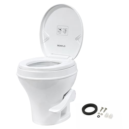 SEAFLO RV Toilet, Residential Height 18.4", Gravity Flush Foot Pedal, Soft Close Seat, Camper Toilet for RV Motorhome Travel Trailer, White, SFRTPH-01-01, 4-Year Warranty
