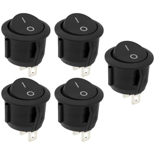 5 Pcs 12v Switch,Toggle Switch,Black Round Rocker Inline Switches on off Small Electrical Toggle-Switches 12 Volt Two Foot Power Tool Suitable for Machines,Homes,Automotives,Boat,Copper Metal&Plastic