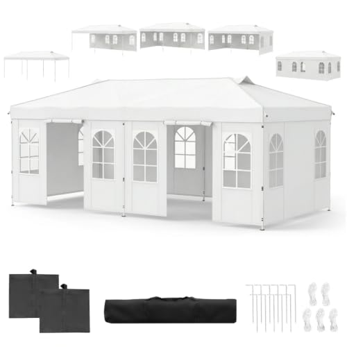 GOPLUS Tonnelle de Jardin Exterieur 3x6M, Pop-Up avec 6 Parois Amovibles