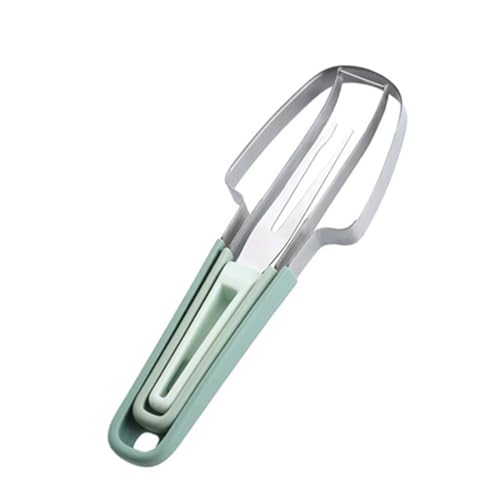 UEAVOID 3-en-1 Coupe Pastèque Rapide et Sécurisée pour Salade de Fruits,Melon Coupe-Cubes Inox Couteaux à Fruits Couteau à Pastèque Pratique Outil de Cuisine pour Découper les Melons (Vert)
