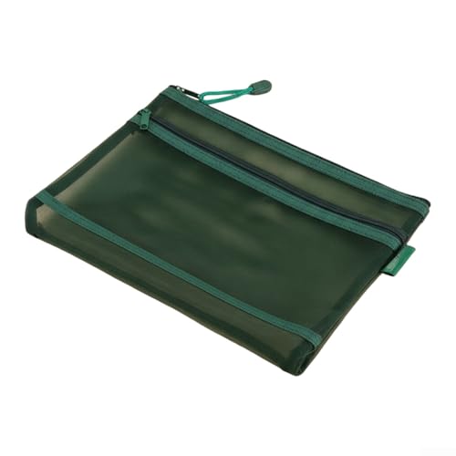 Sac de rangement en maille, double couche transparente pour cosmétiques, casque, cartes d'identité, dossiers, maquillage, examen, documents (vert)