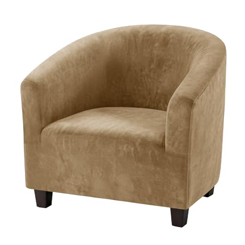 KIDOACOW Stretch Crystal Velvet Barrel Chair Covers Thick Soft Club Chair Slipcover with Elastic Bottom Removable Tub Chair Slipcover Washable Armchair Slipcovers for Living Room(1 PCS Coffee)