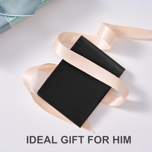 Image of Chelmon Genuine Leather Slim Wallet for Men ID Window with RFID Blocking Minimalist Front Pocket Mens Bifold Bussiness Card Holder Gift for Men, Craze Horse Black