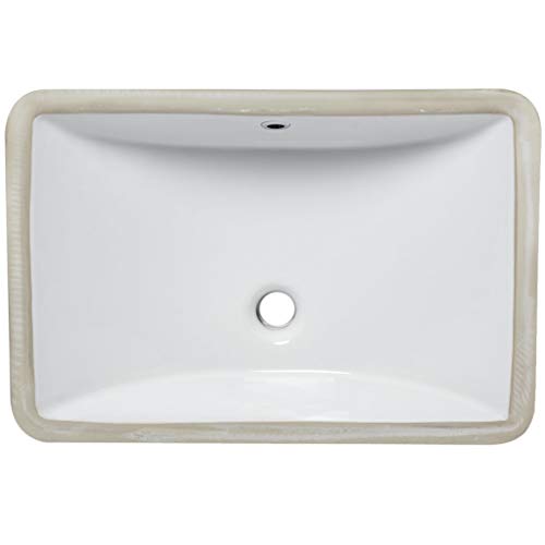 Novatto Rectangular Undermount White Porcelain Sink with Brushed Nickel Drain Set