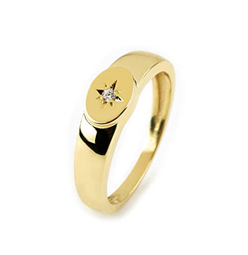 Elegant jewel box Unisex Signet ring with a compass diamond in Solid Gold 9k, 14k & 18k, Handmade signet ring with a stardust diamond, symbolic gift, RN363-1