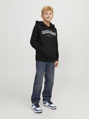 JACK & JONES Jjecaleb Varsity Sweat Hood Sn Jnr Garçon Sweatshirt à capuche, Noir, 176