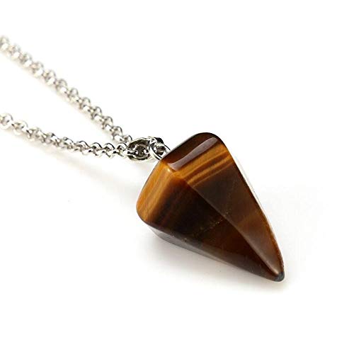 Gemme naturelle Pierre Pyramide Pendule Pendentif Cristal Quartz Onyx Colliers Suspension pour Femmes Hommes-Oeil De Tigre Petit Cover
