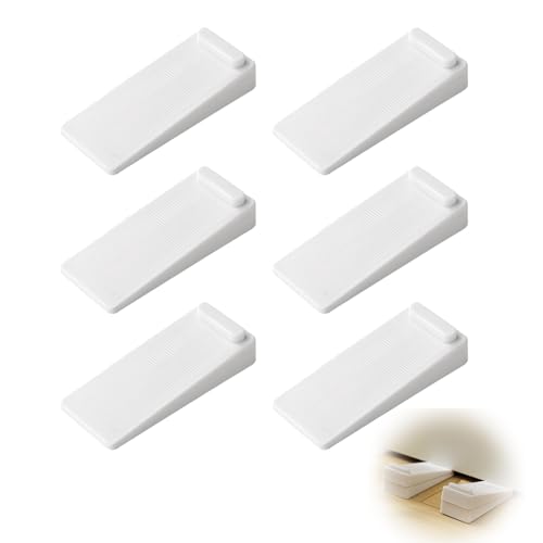 6-Pack White Stackable Rubber Door Stoppers - Heavy Duty Non-Slip Adjustable Height Wedges, Reusable Door Stops for Home Office & Commercial Use on Floor Surfaces