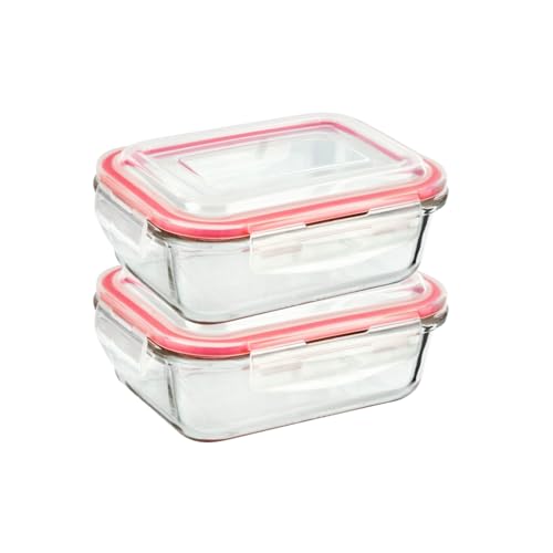HOMESHOPA Airtight Glass Food Storage Container, 620ml, 2 Pack BPA-Free & Leak Proof Silicone Seal Plastic Lids, Glass Meal Prep Takeaway Lunch Boxes