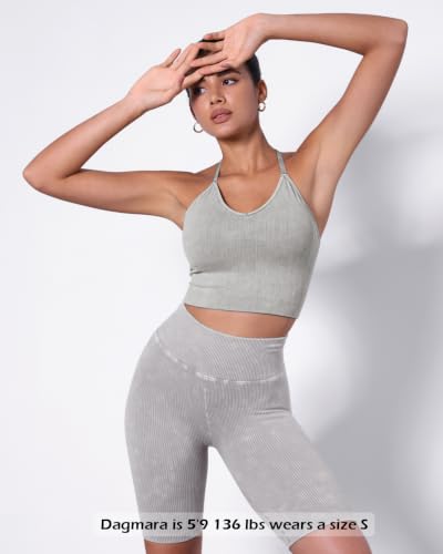 Image of ODODOS Seamless Padded Sports Bra for Women Strappy Longline Wirefree Brami Ribbed Crop Tank Tops