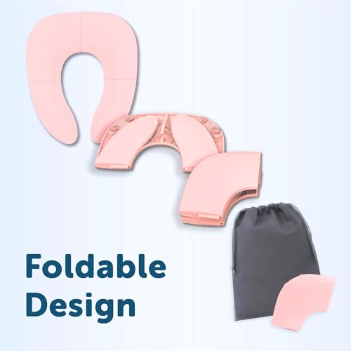 Image of INOVERA Portable Folding Baby Toilet Seat - Kids Potty Training Seats for 0.5 to 5 years Child Toddler - Fits All Western Toilets - Non-Slip Suction Cups - Includes Free Travel Bag (Baby Pink)