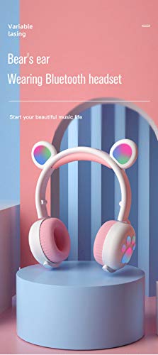 Fones de ouvido sem fio com orelha de urso Bluetooth com microfone, fones de ouvido dobráveis para c