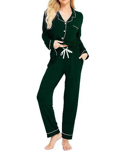 Image of SWOMOG Womens Pajamas Set Long Sleeve Sleepwear Button Down Nightwear Soft Cotton Pj Lounge Sets