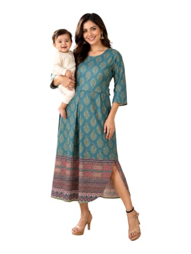 Image of RITIJYA Zipless Feeding Kurta Dress for Women | Maternity Nursing Kurti, No-Zip Easy Access | Extra Pleats Pre to Post Pregnancy | Quick-Dry Fabric | S-4XL