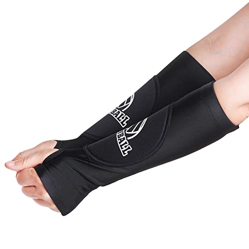 obmwang 2 Pieces Volleyball Accessories Including Volleyball Knee Pads and Volleyball Arm Sleeves with Protection Pads and Thumb Hole for Women Girls Teens Volleyball Training (Black)