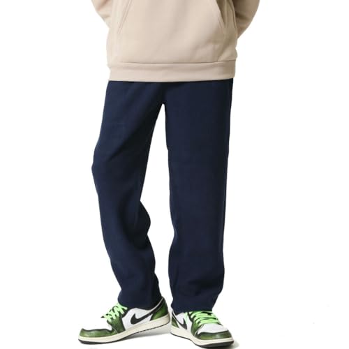 [アーケード] コーデュロイパンツ メンズ ズボン 秋冬 暖か裏フリース ボトムス ポリコール イージーパンツ ワイドシルエット ウエストゴム入り L ネイビー