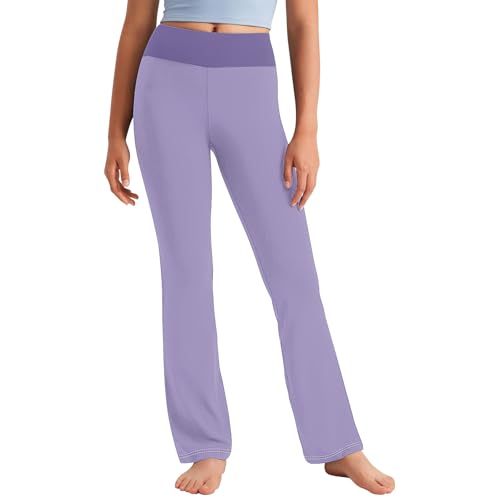 Girls Flare Yoga Pants High Waisted Leggings Cute Color Block Bell Bottoms Leggings Tummy Control Sports Dance Pants